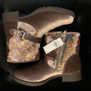 New Justice Brown Sequin Boots Size 8 with Gold